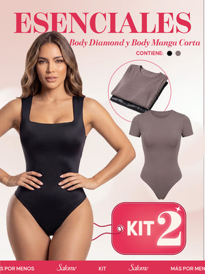 Kit Body Diario Diamond Escote Cuadrado & Manga Corta Sin Costuras | Salome 5006 + 5007 | 01L5