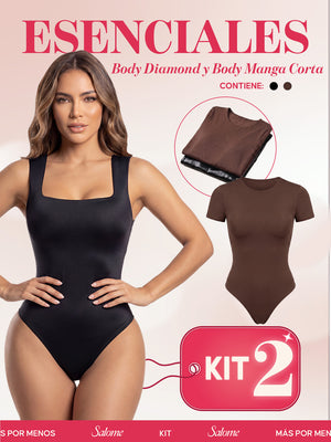 Kit Body Diario Diamond Escote Cuadrado & Manga Corta Sin Costuras | Salome 5006 + 5007 | 01L5