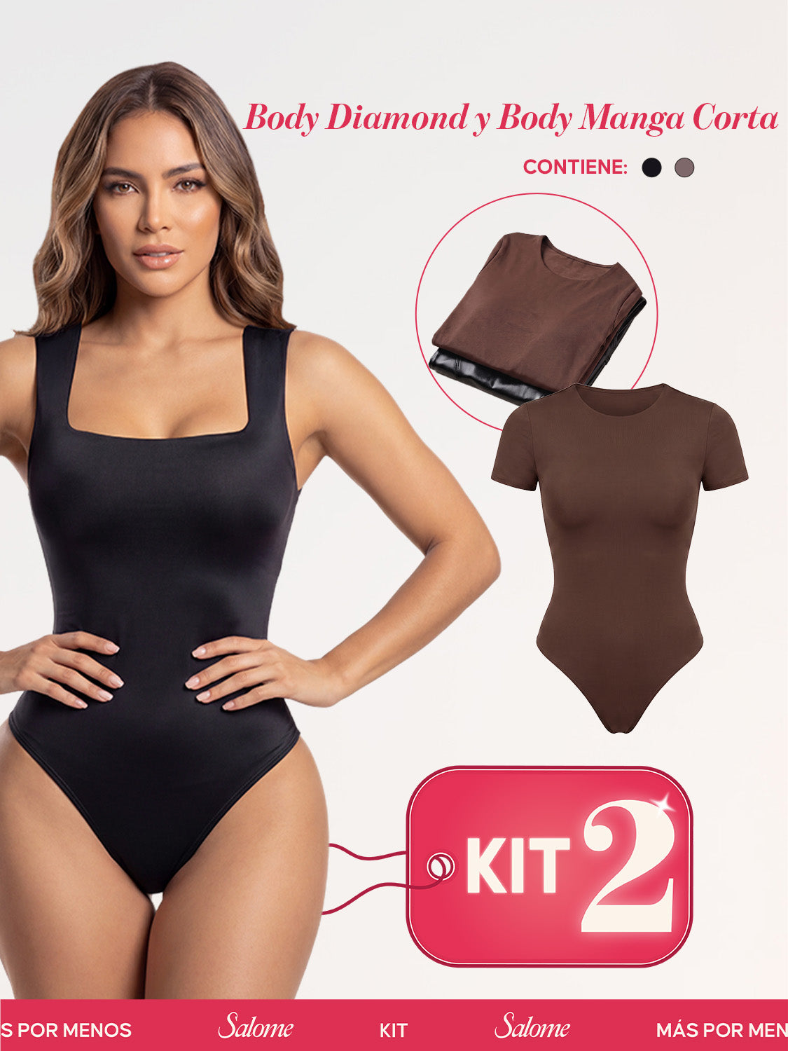 Kit Body Diario Diamond Escote Cuadrado & Manga Corta Sin Costuras | Salome 5006 + 5007 | 01L5