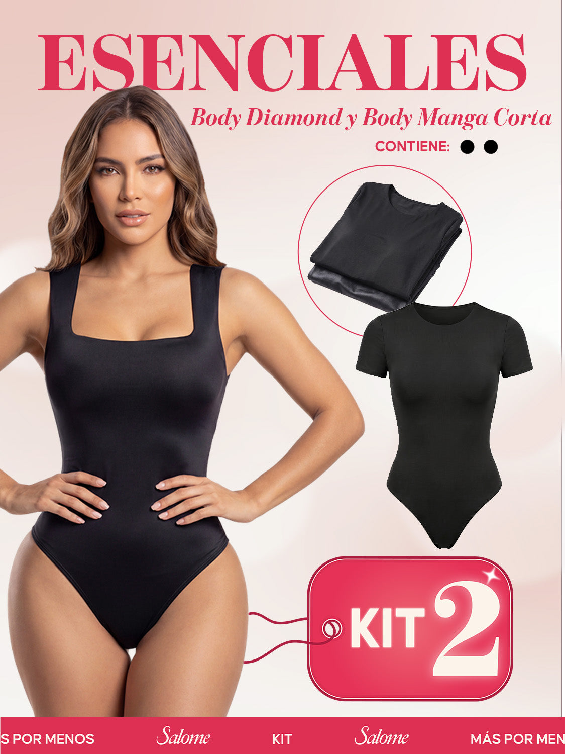Kit Body Diario Diamond Escote Cuadrado & Manga Corta Sin Costuras | Salome 5006 + 5007 | 01L5