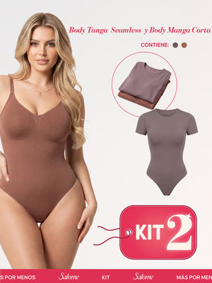 Kit 2 Bodys: Tanga Seamless y Manga Corta | Salome 5601 + 5007 | Ant 7001 + 01L5