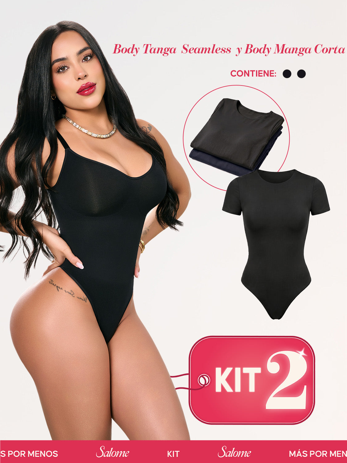 Kit 2 Bodys: Tanga Seamless y Manga Corta | Salome 5601 + 5007 | Ant 7001 + 01L5