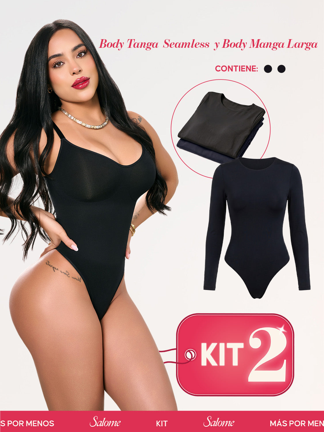 Kit 2 Bodys: Tanga Seamless y Manga Larga | Salome 5601 + 5008 | Ant 7001 + 03L5