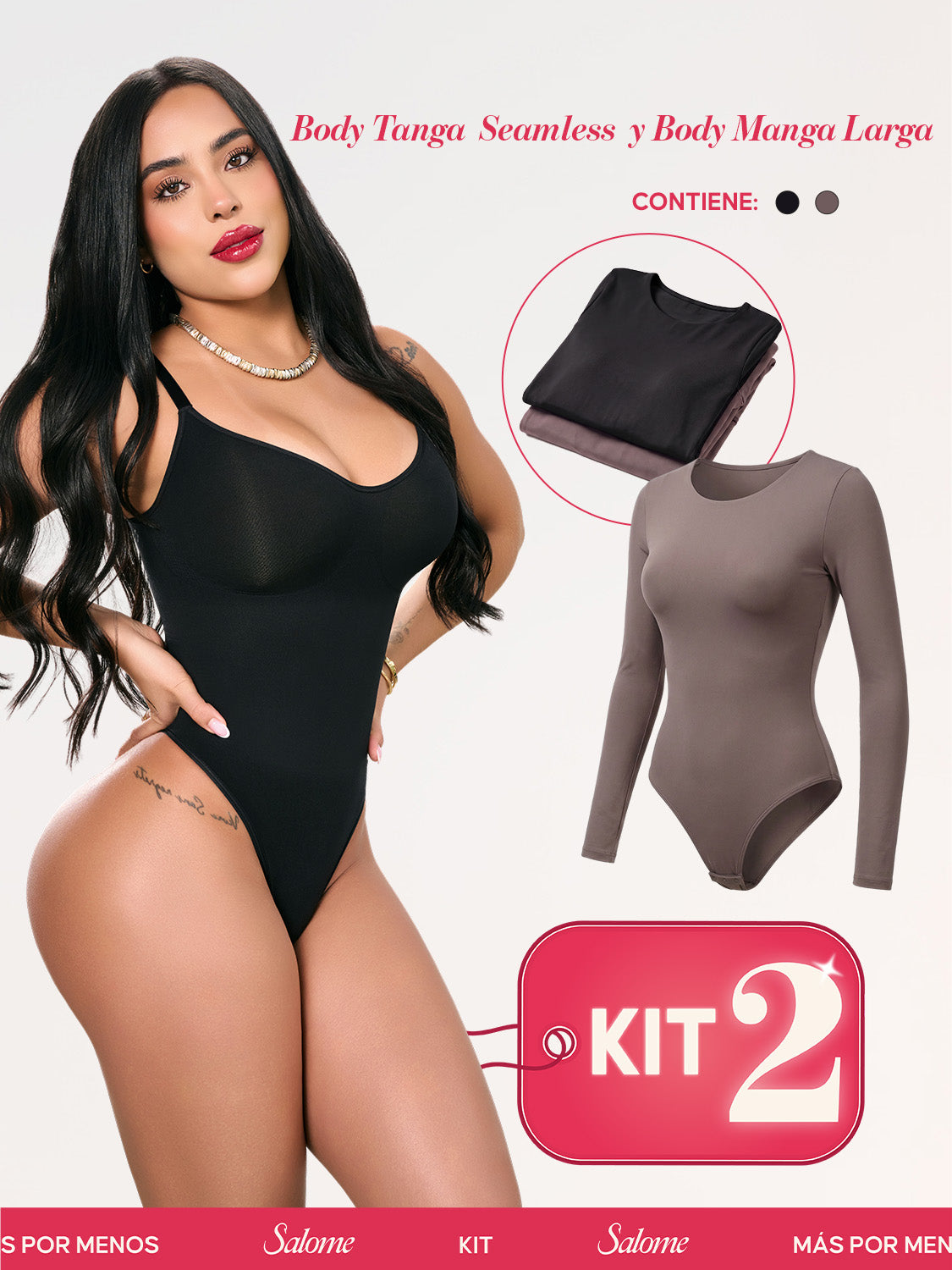 Kit 2 Bodys: Tanga Seamless y Manga Larga | Salome 5601 + 5008 | Ant 7001 + 03L5
