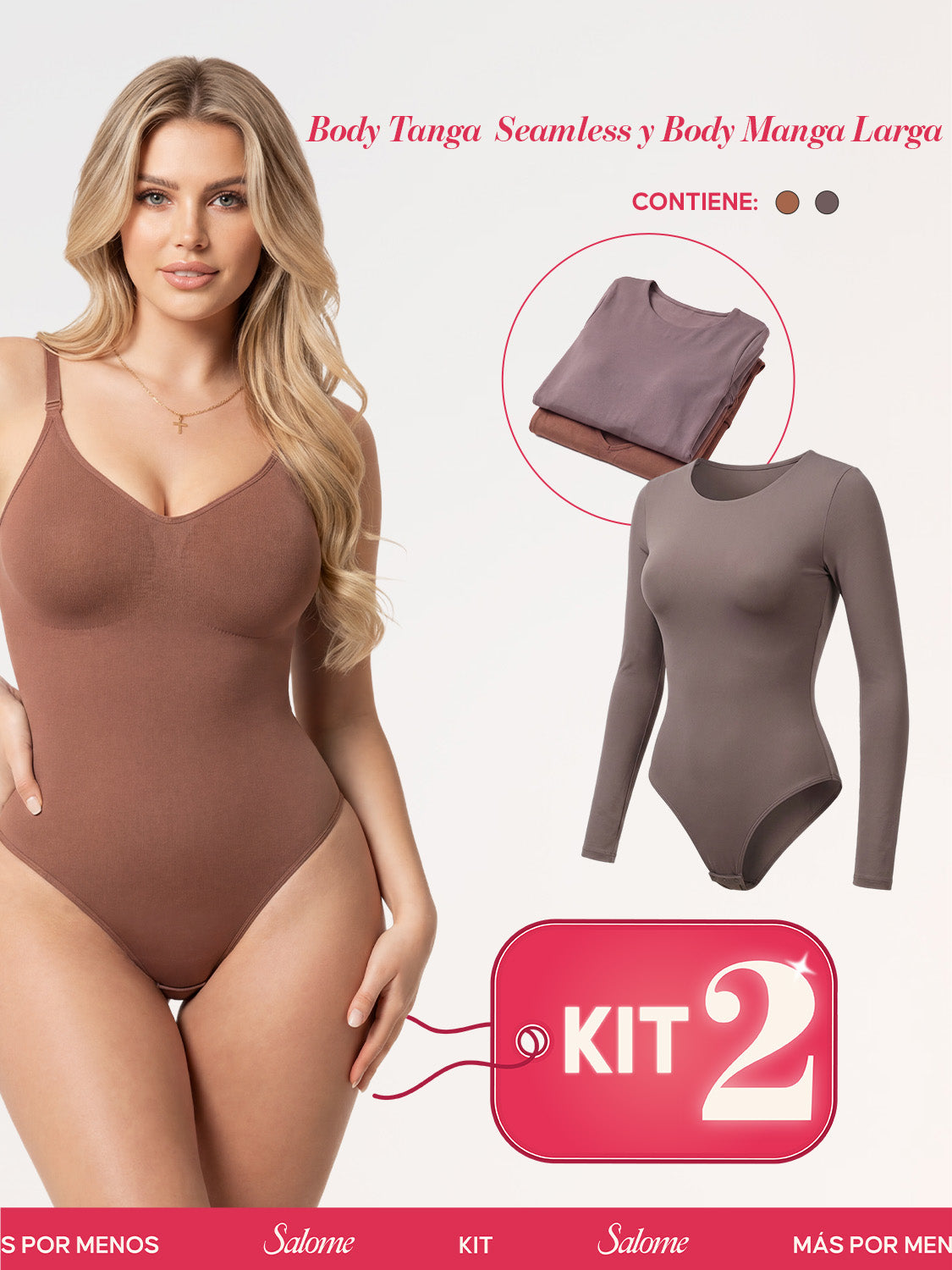 Kit 2 Bodys: Tanga Seamless y Manga Larga | Salome 5601 + 5008 | Ant 7001 + 03L5