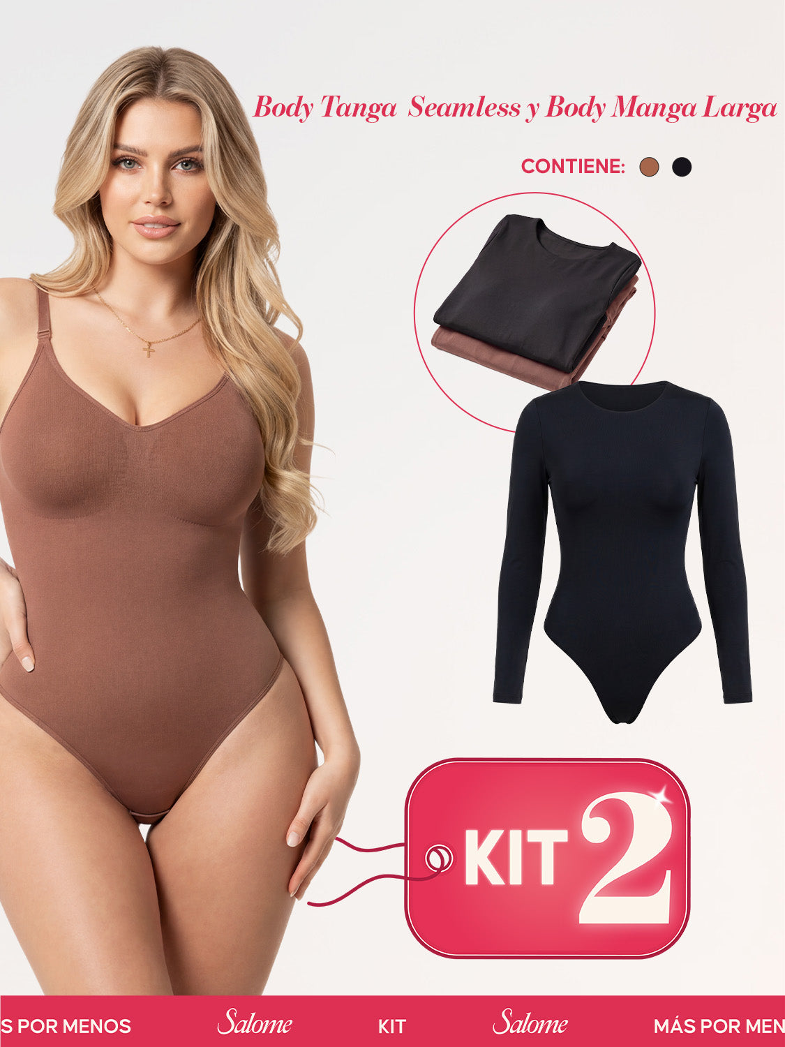 Kit 2 Bodys: Tanga Seamless y Manga Larga | Salome 5601 + 5008 | Ant 7001 + 03L5