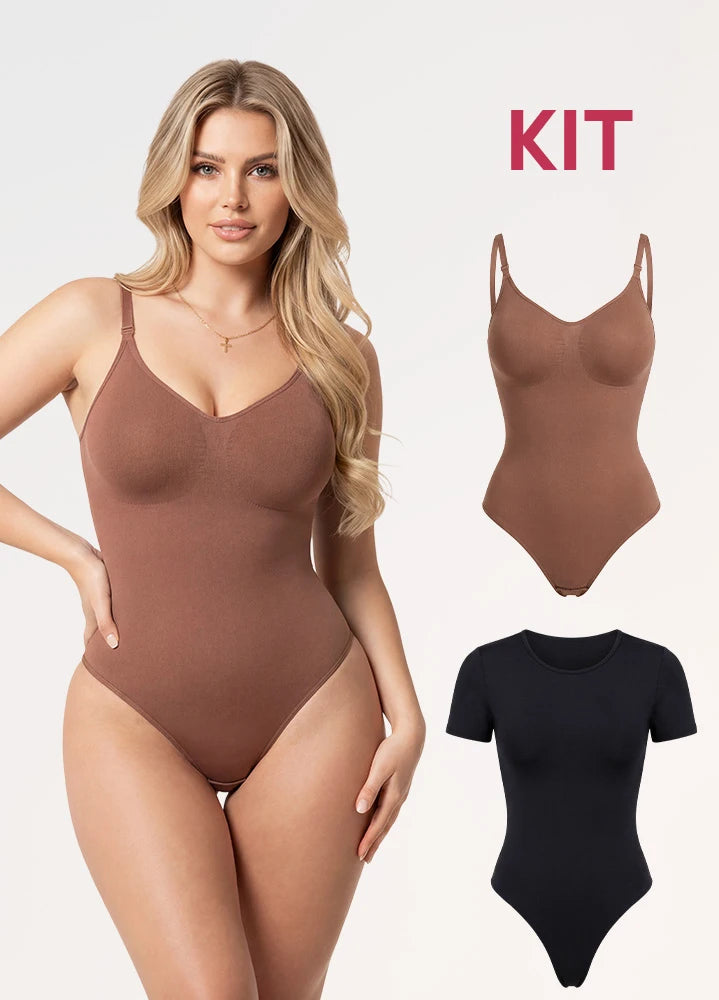 Kit 2 Bodys: Tanga Seamless y Manga Corta |  Salome 7001 + 01L5