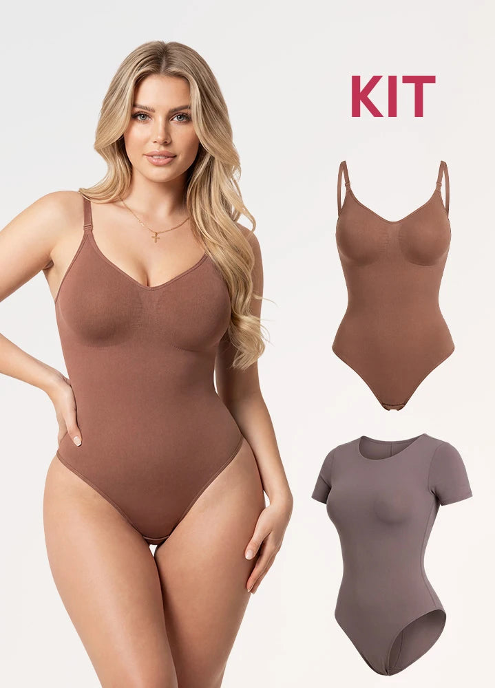 Kit 2 Bodys: Tanga Seamless y Manga Corta |  Salome 7001 + 01L5