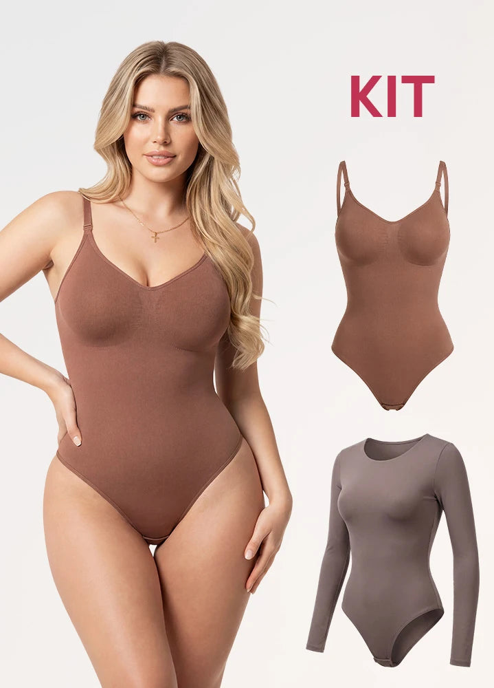 Kit 2 Bodys: Tanga Seamless y Manga Larga | Salome 7001 + 03L5