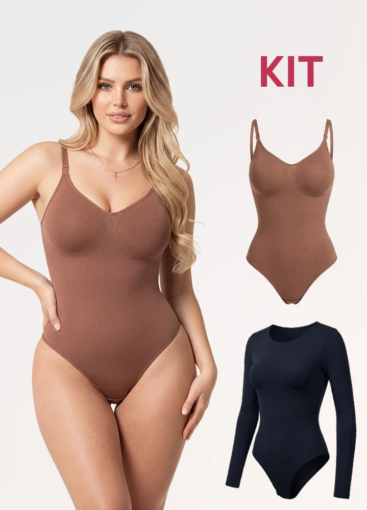 Kit 2 Bodys: Tanga Seamless y Manga Larga | Salome 7001 + 03L5