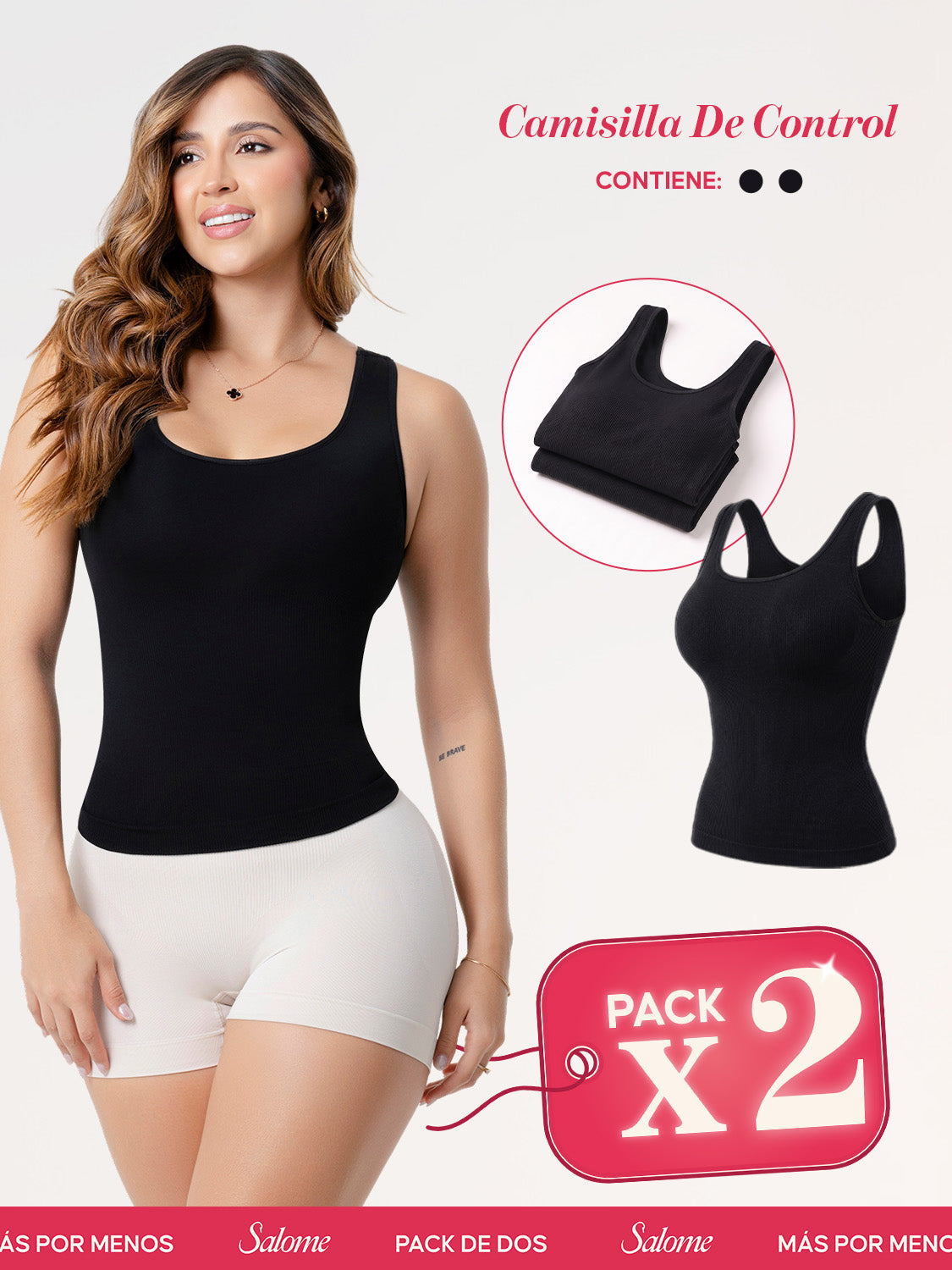 Camisilla de Control Salome 7004 Pack x2 Negro y Negro