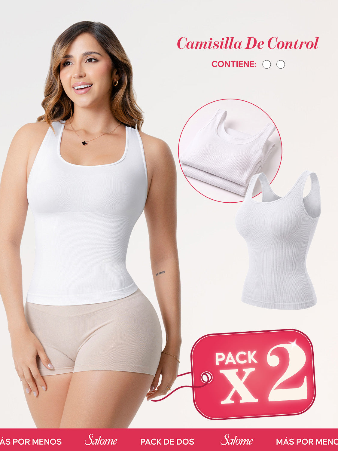 Camisilla de Control Salome 7004 Pack x2 Blanco y Blanco