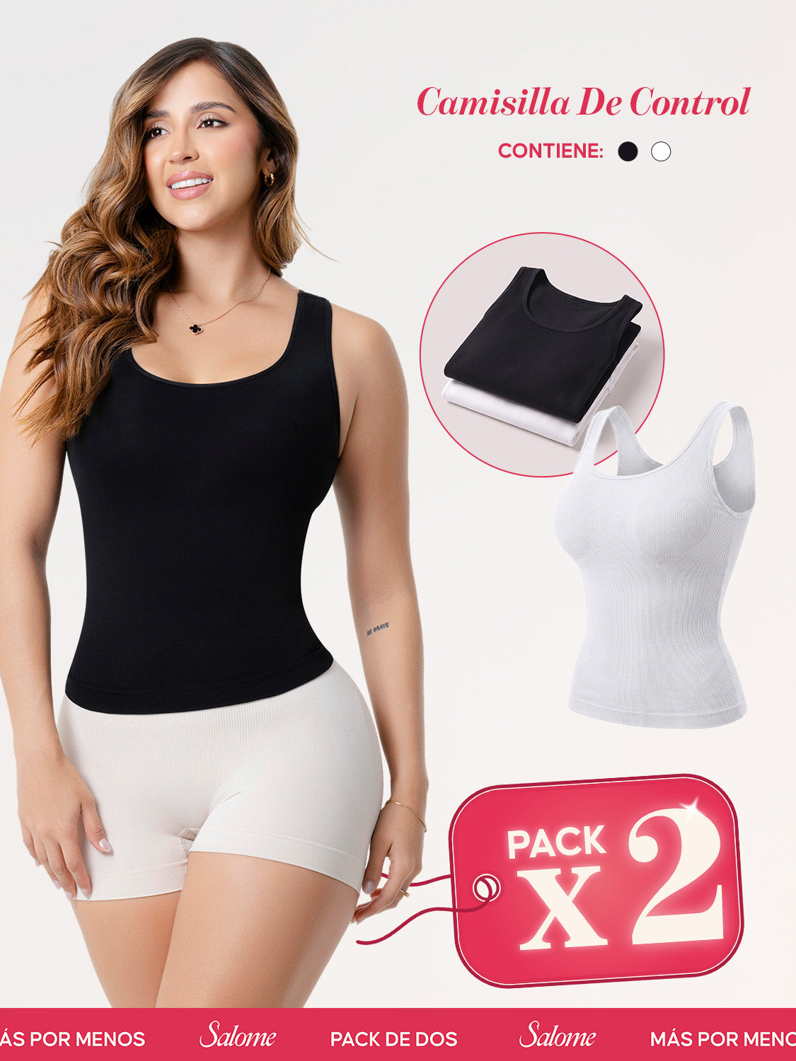 Camisilla de Control Salome 7004 Pack x2 Blanco y Negro