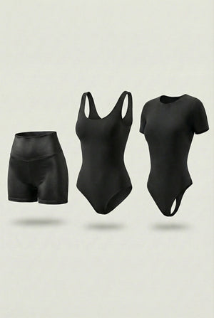 Trío Esencial Salome: Body Manga Corta + Short + Body Panty Invisible