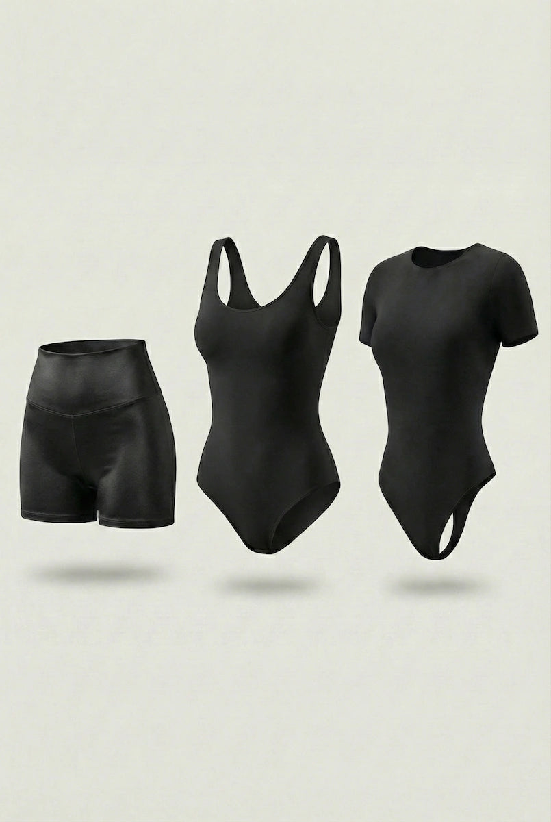 Trío Esencial Salome: Body Manga Corta + Short + Body Panty Invisible