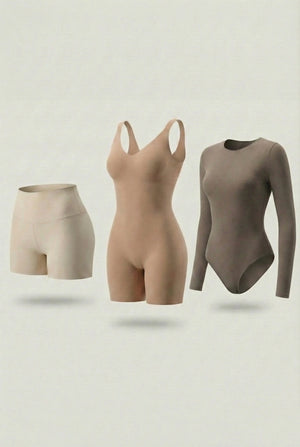 Trío de Control Salome: Body Manga Larga + Short + Body Media Pierna