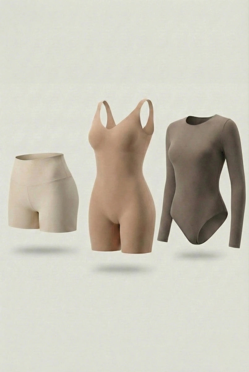 Trío de Control Salome: Body Manga Larga + Short + Body Media Pierna
