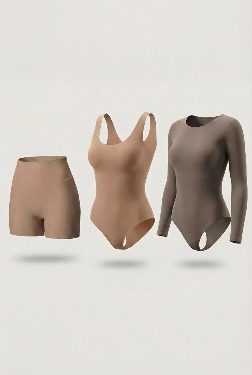 Trío Esencial Salome: Body Manga Larga + Short + Body Panty Invisible