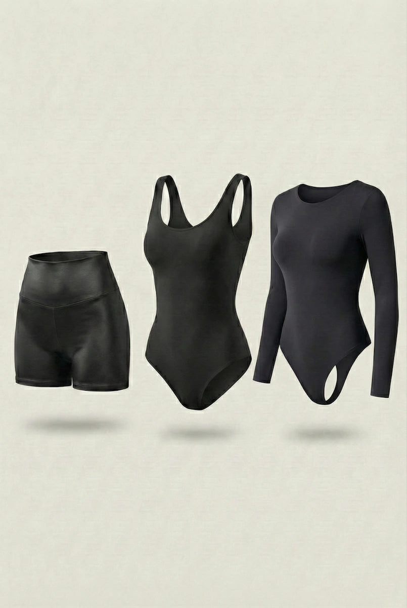 Trío Esencial Salome: Body Manga Larga + Short + Body Panty Invisible