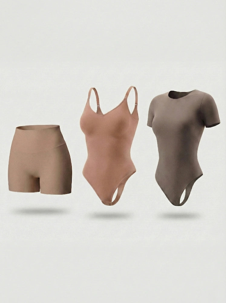 Kit de Navidad Salome | Body Manga Corta, Body Tiras Finas y Short Moldeador