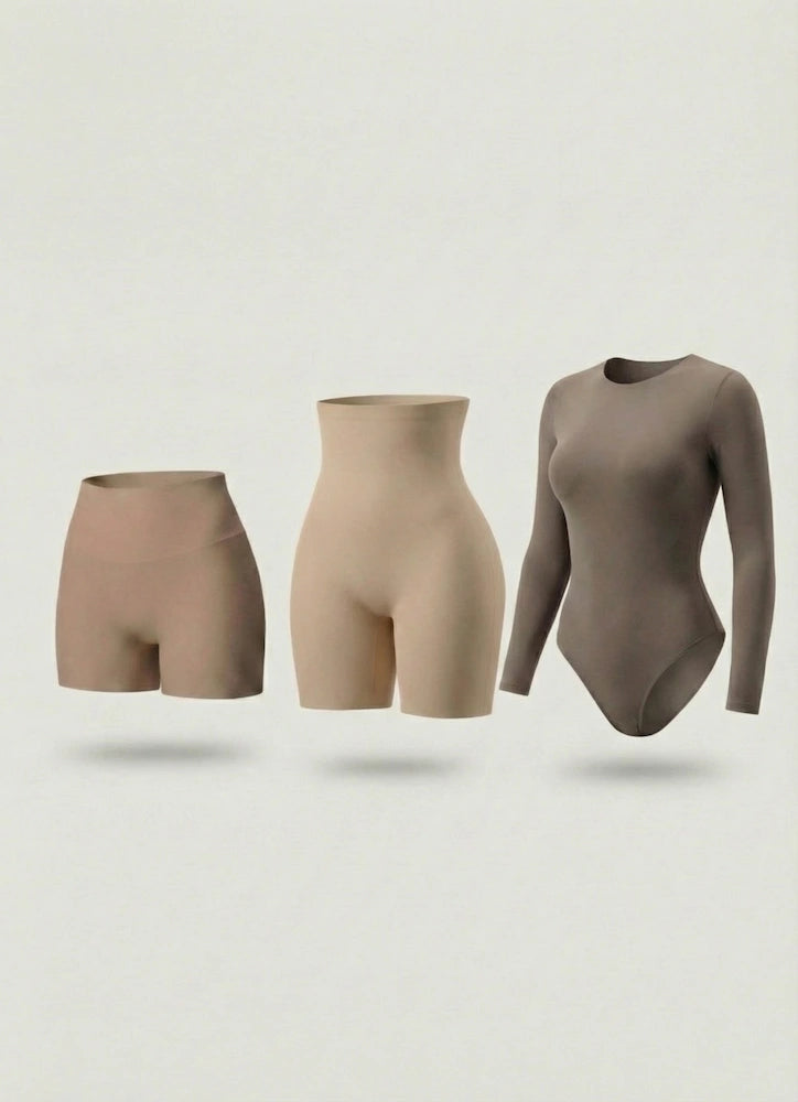 Trío Esencial Salome: 2 Shorts Moldeadores + 1 Body Manga Larga