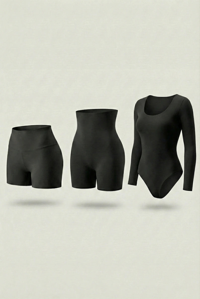 Trío Esencial Salome: 2 Shorts Moldeadores + 1 Body Manga Larga