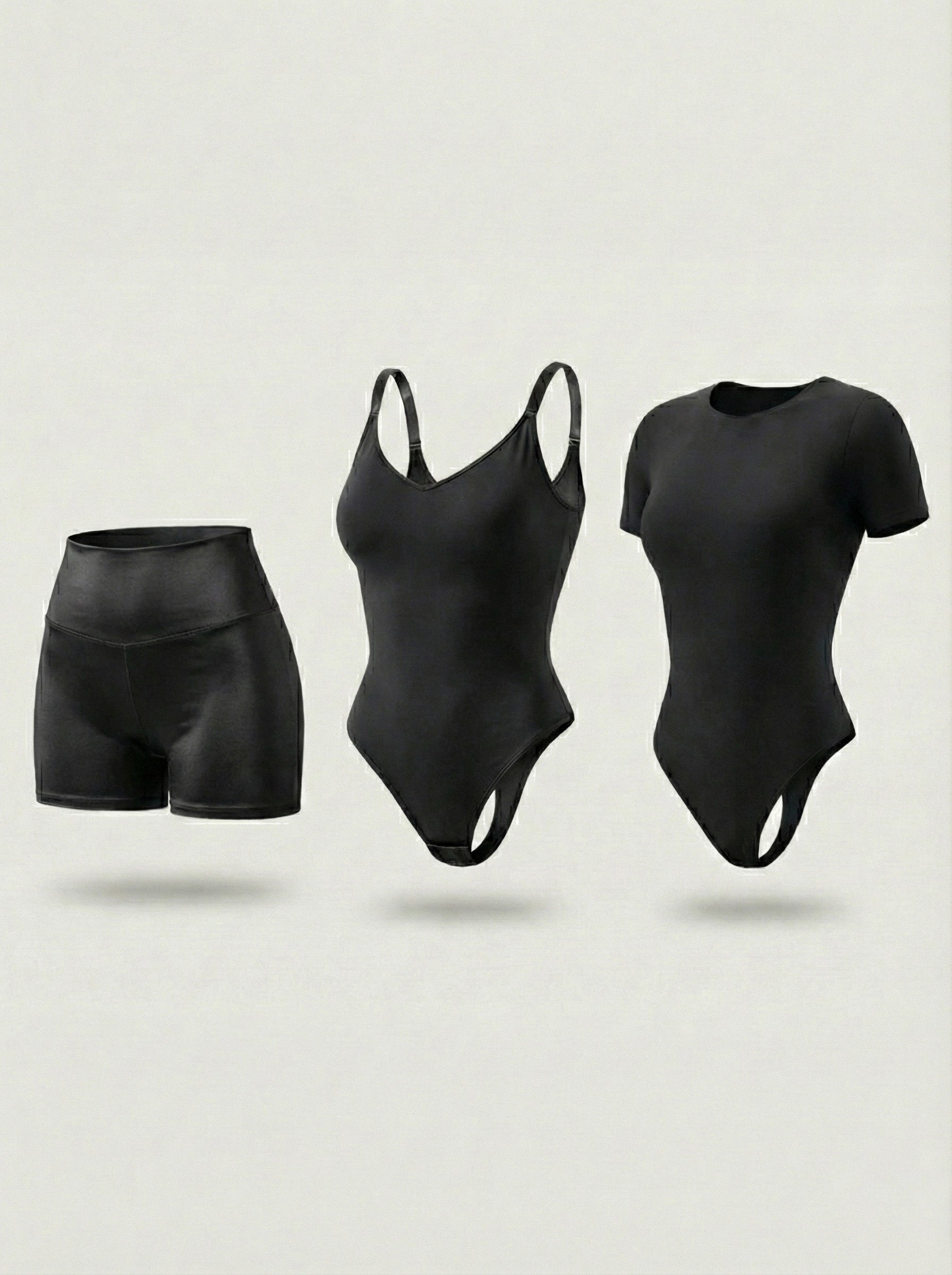 Kit de Navidad Salome | Body Manga Corta, Body Tiras Finas y Short Moldeador