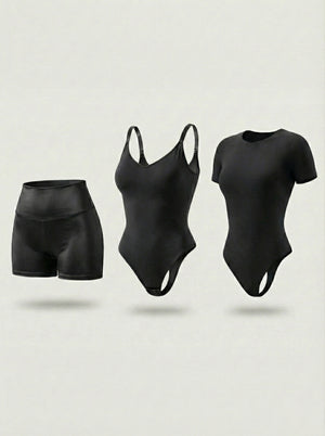 Kit de Navidad Salome | Body Manga Corta, Body Tiras Finas y Short Moldeador