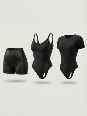 Kit de Navidad Salome | Body Manga Corta, Body Tiras Finas y Short Moldeador