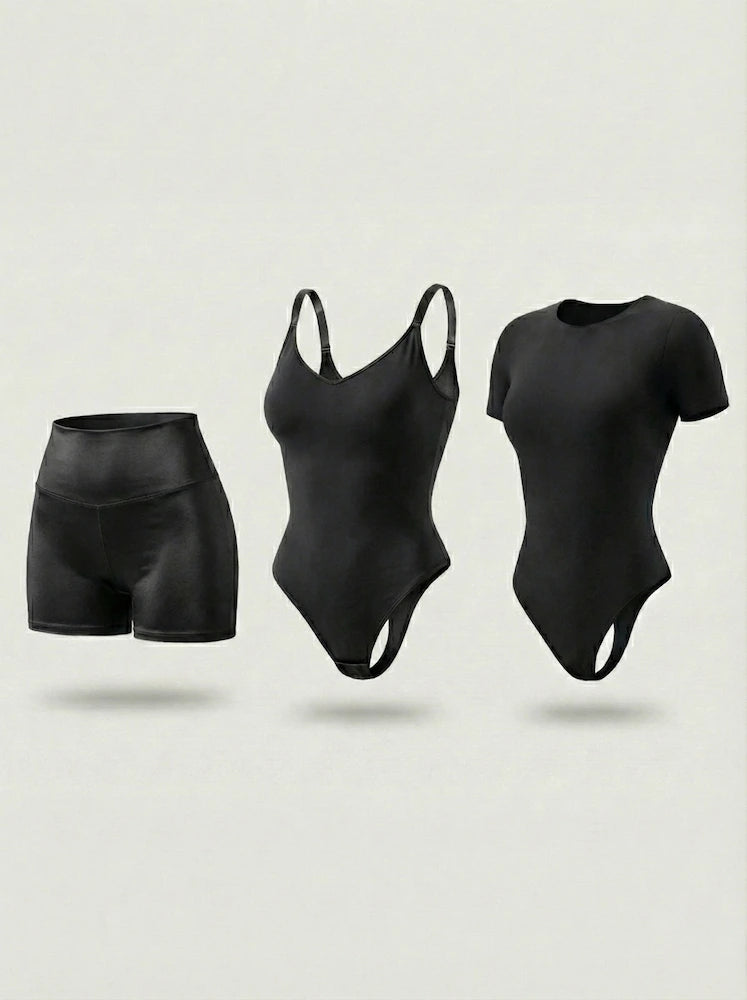 Kit de Navidad Salome | Body Manga Corta, Body Tiras Finas y Short Moldeador