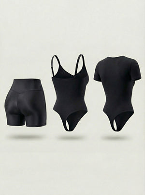 Kit de Navidad Salome | Body Manga Corta, Body Tiras Finas y Short Moldeador