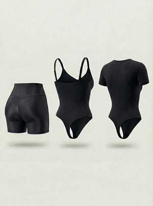 Kit de Navidad Salome | Body Manga Corta, Body Tiras Finas y Short Moldeador
