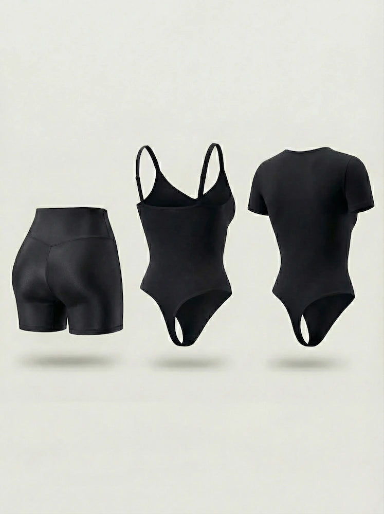 Kit de Navidad Salome | Body Manga Corta, Body Tiras Finas y Short Moldeador