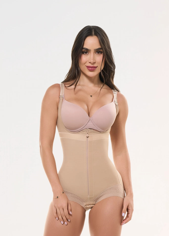 Body Faja Salome 413 | Cachetero Espalda Alta | Encaje Siliconado | Control Abdomen y Espalda