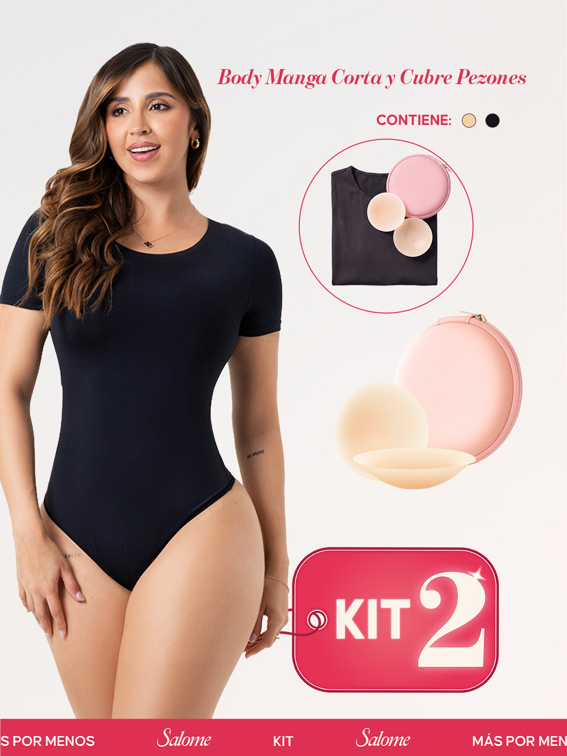 Kit Salome TD01L5: Body Manga Corta + Cubre Pezones Invisibles