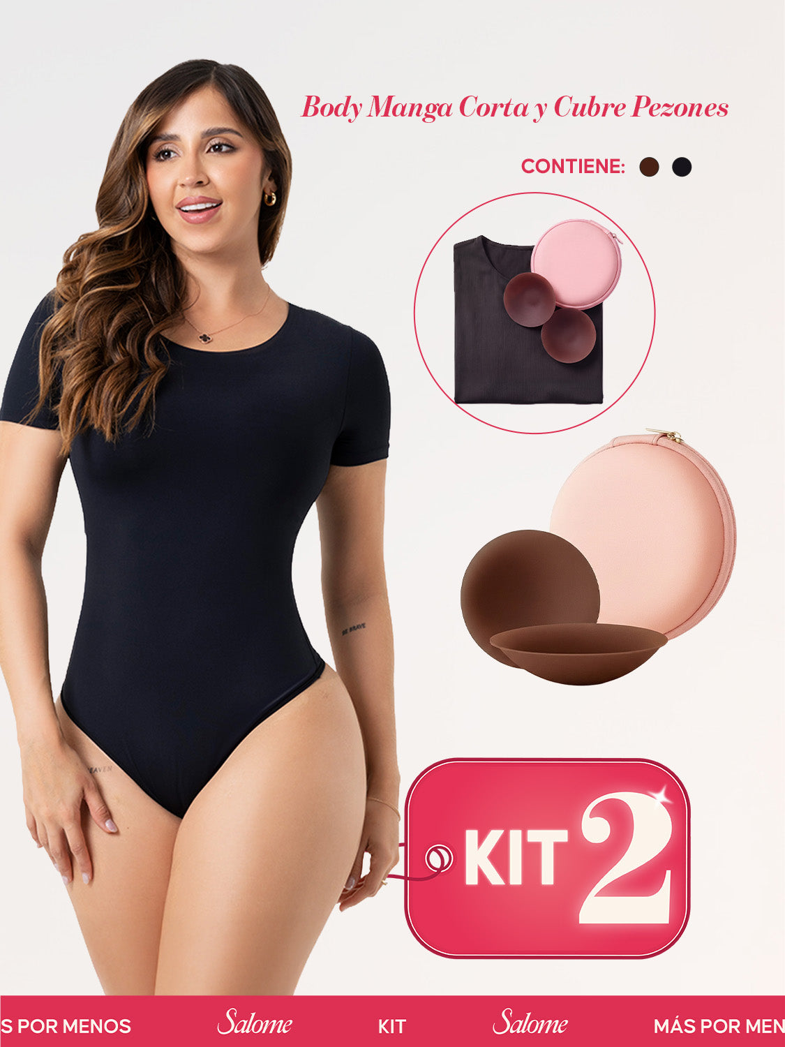 Kit Salome TD01L5: Body Manga Corta + Cubre Pezones Invisibles