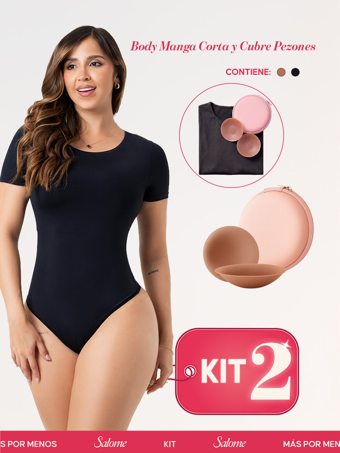 Kit Salome TD01L5: Body Manga Corta + Cubre Pezones Invisibles