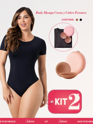 Kit Salome TD01L5: Body Manga Corta + Cubre Pezones Invisibles