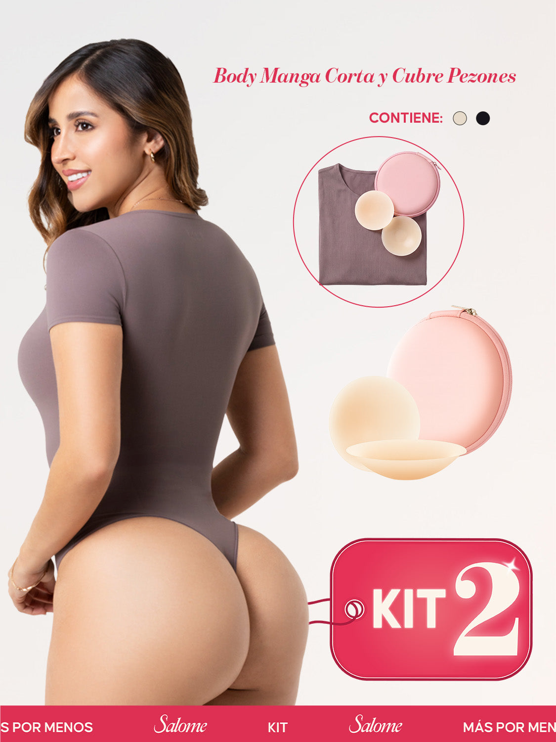 Kit Salome TD01L5: Body Manga Corta + Cubre Pezones Invisibles