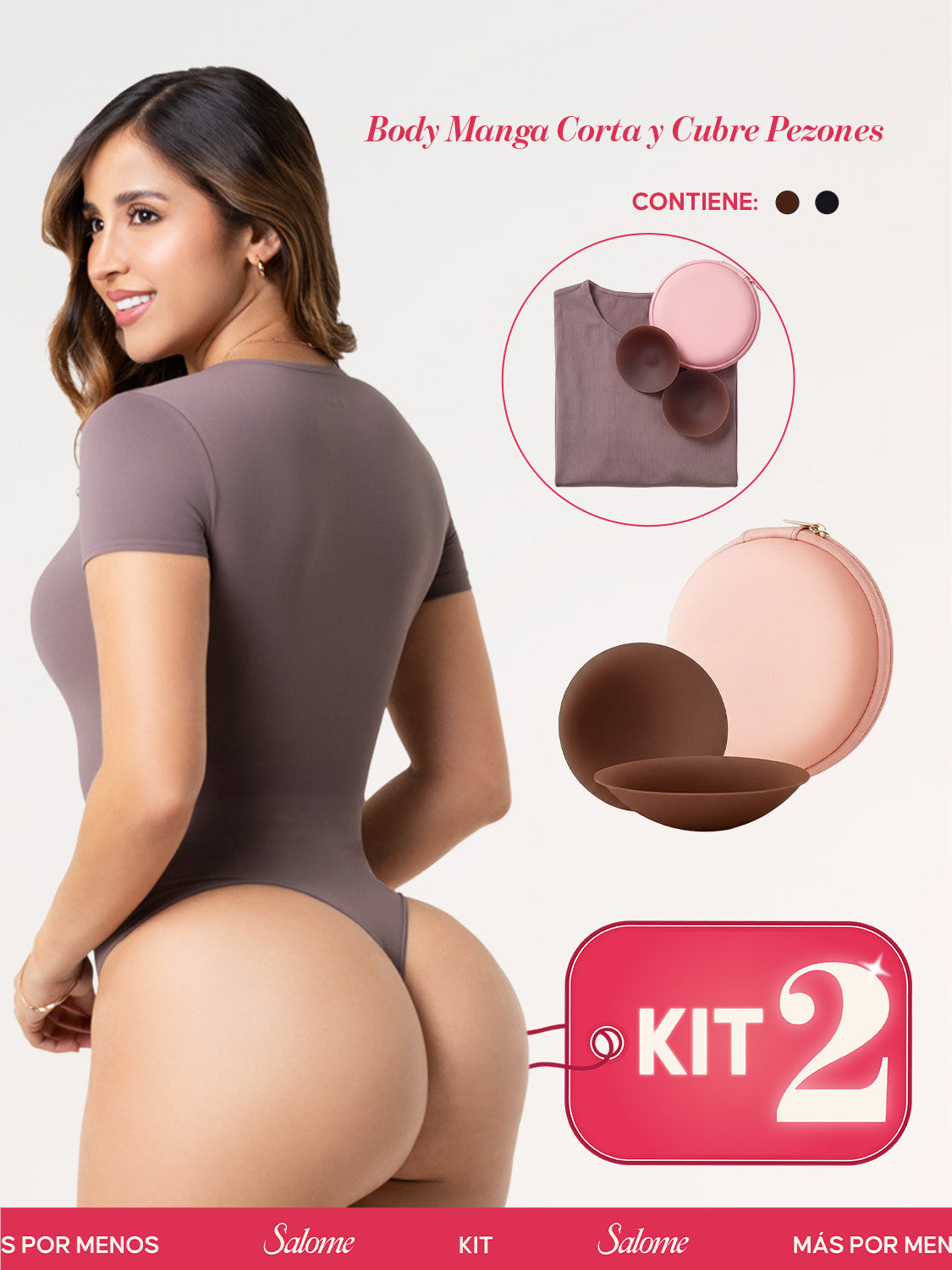 Kit Salome TD01L5: Body Manga Corta + Cubre Pezones Invisibles