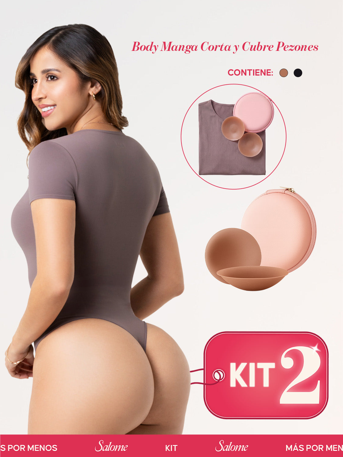 Kit Salome TD01L5: Body Manga Corta + Cubre Pezones Invisibles