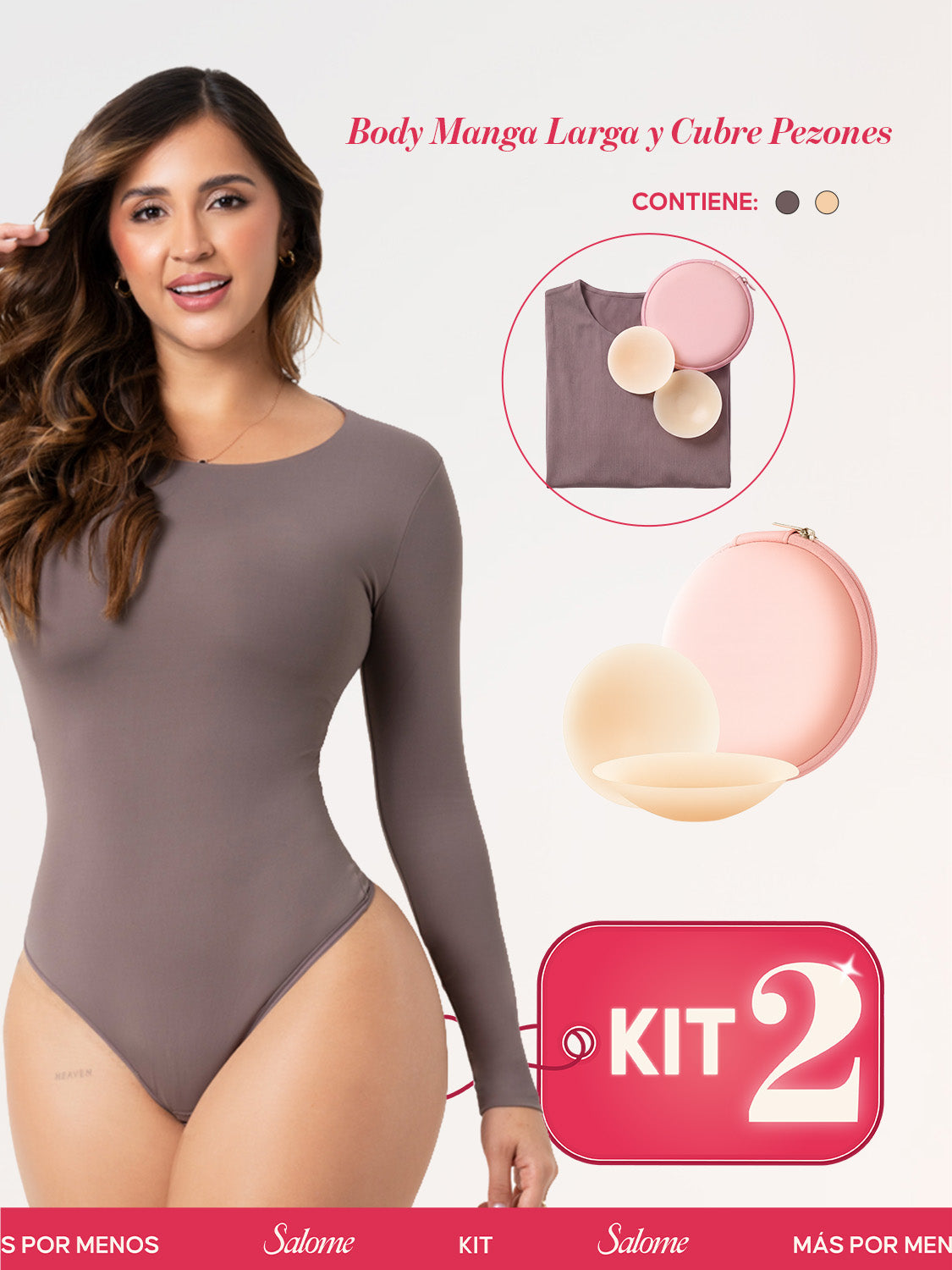 Kit Cero Marcas Salome: Body Manga Larga TD03L5 + Cubre Pezones