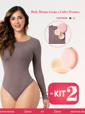 Kit Cero Marcas Salome: Body Manga Larga TD03L5 + Cubre Pezones