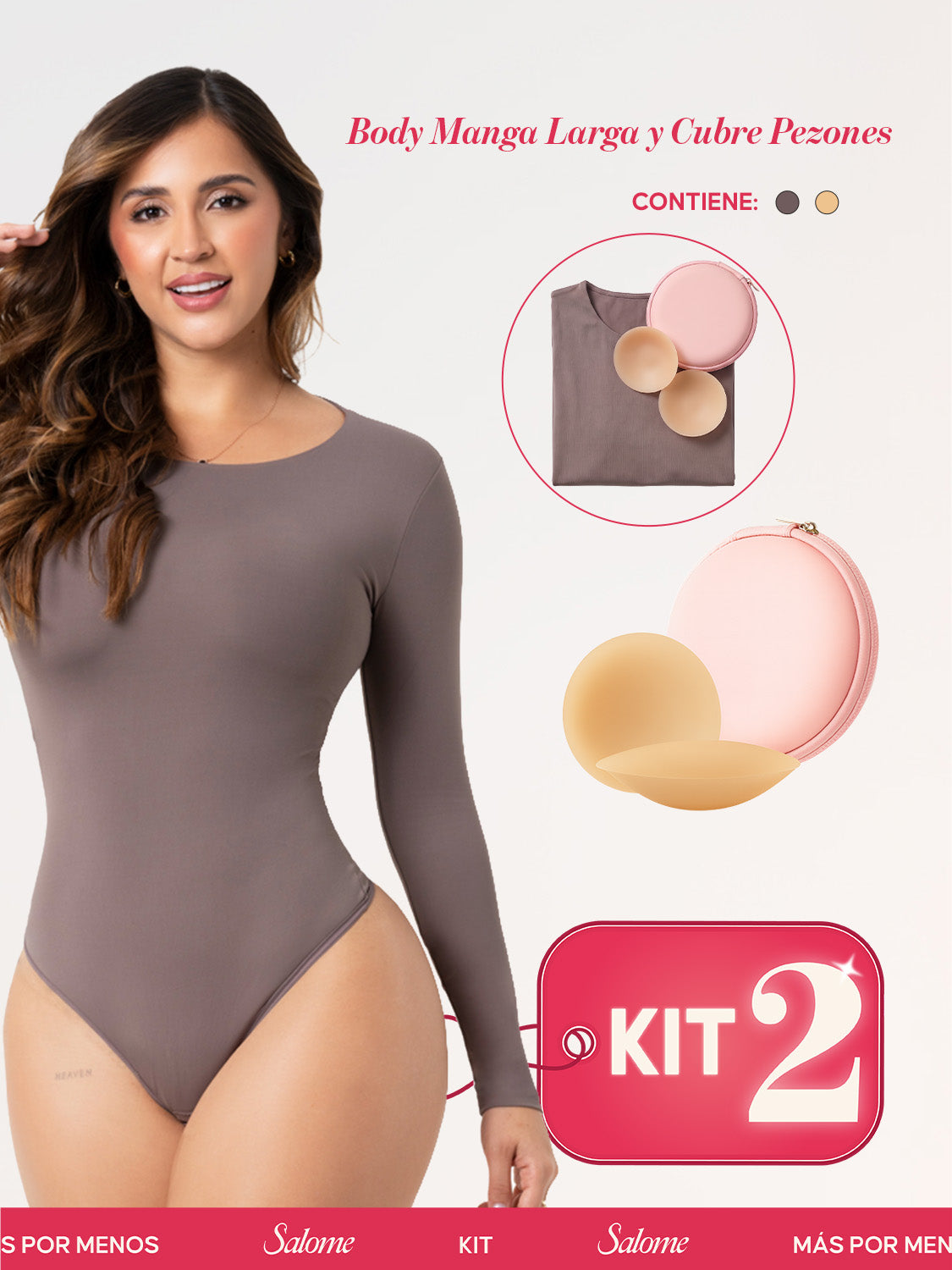 Kit Cero Marcas Salome: Body Manga Larga TD03L5 + Cubre Pezones