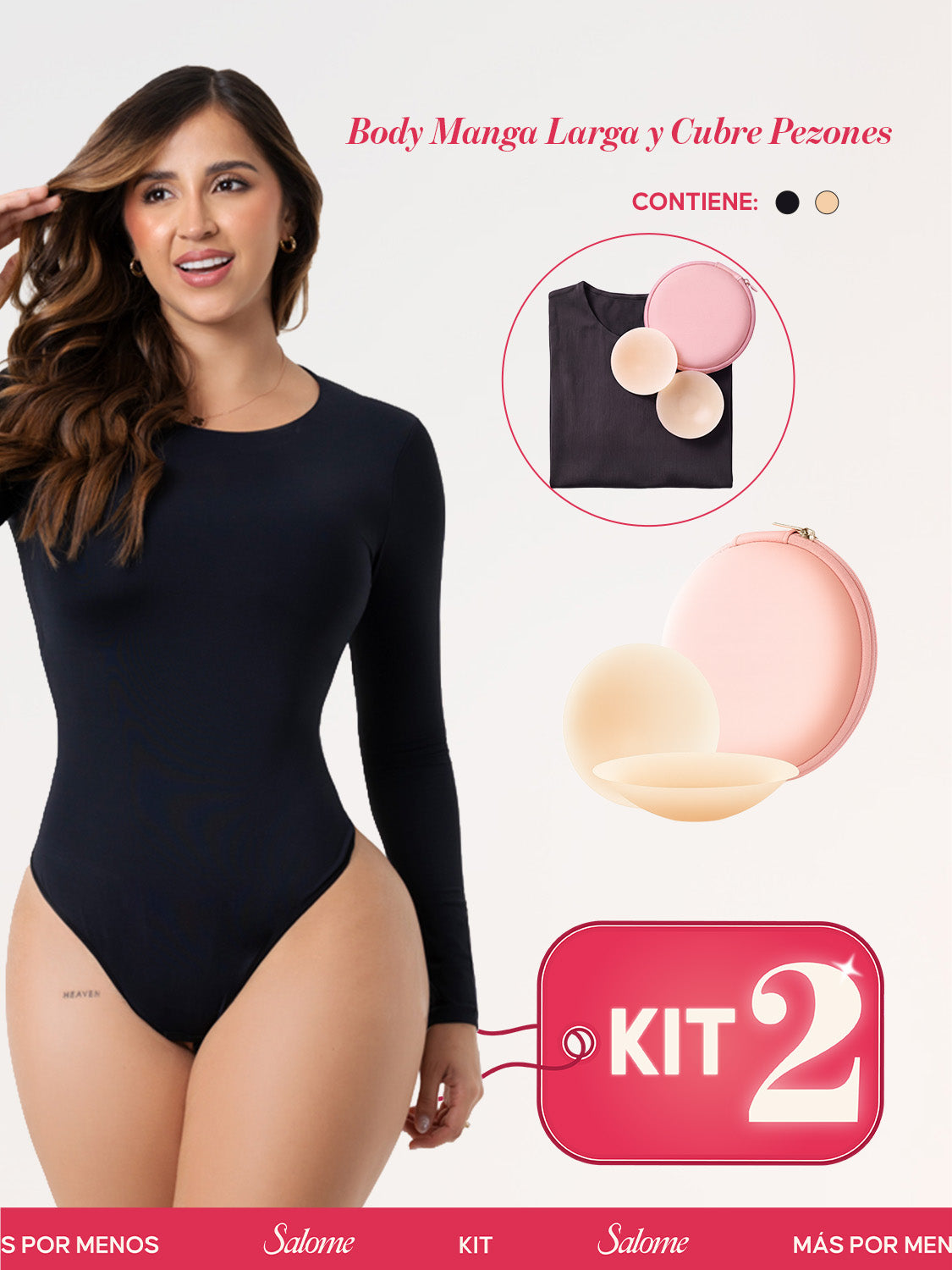 Kit Cero Marcas Salome: Body Manga Larga TD03L5 + Cubre Pezones