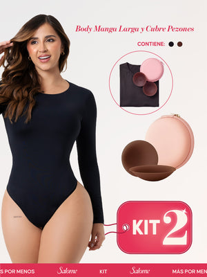 Kit Cero Marcas Salome: Body Manga Larga TD03L5 + Cubre Pezones