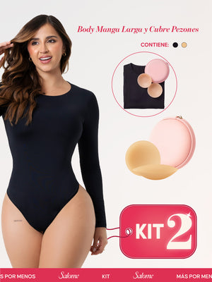 Kit Cero Marcas Salome: Body Manga Larga TD03L5 + Cubre Pezones