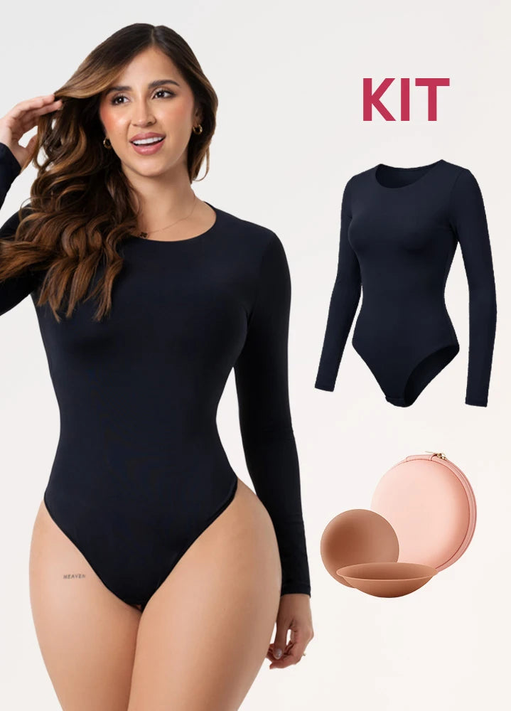 Kit Cero Marcas Salome: Body Manga Larga TD03L5 + Cubre Pezones