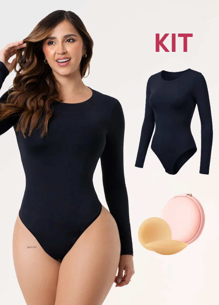 Kit Cero Marcas Salome: Body Manga Larga TD03L5 + Cubre Pezones
