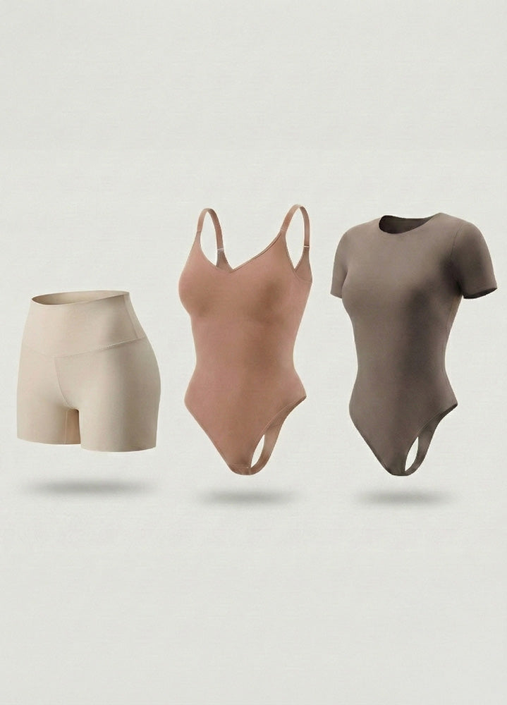 Kit de Navidad Salome | Body Manga Corta, Body Tiras Finas y Short Moldeador